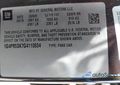 2016 Buick Verano Convenience Group из США, поврежденный, VIN 1G4PR5SK7G4110834